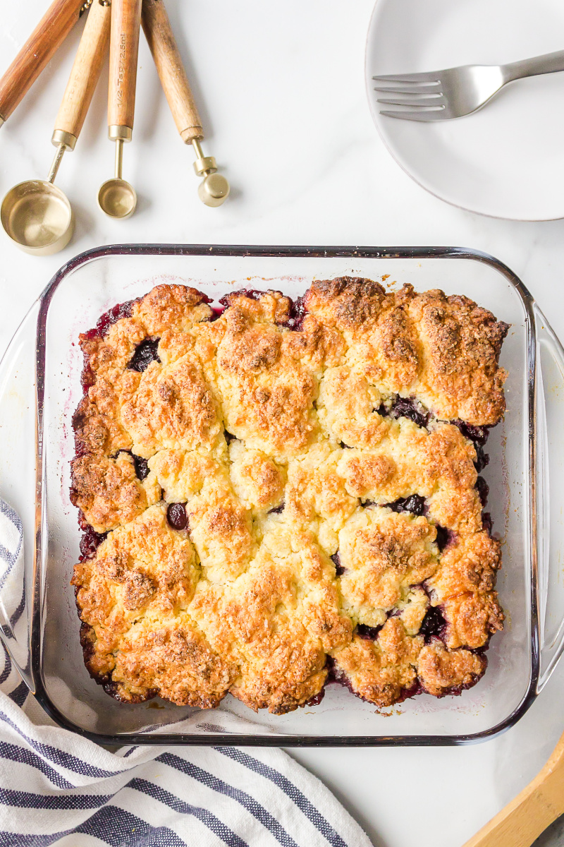 cherry cobbler in a pan