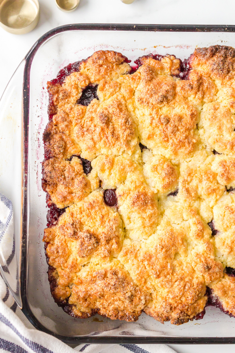 cherry cobbler in a pan