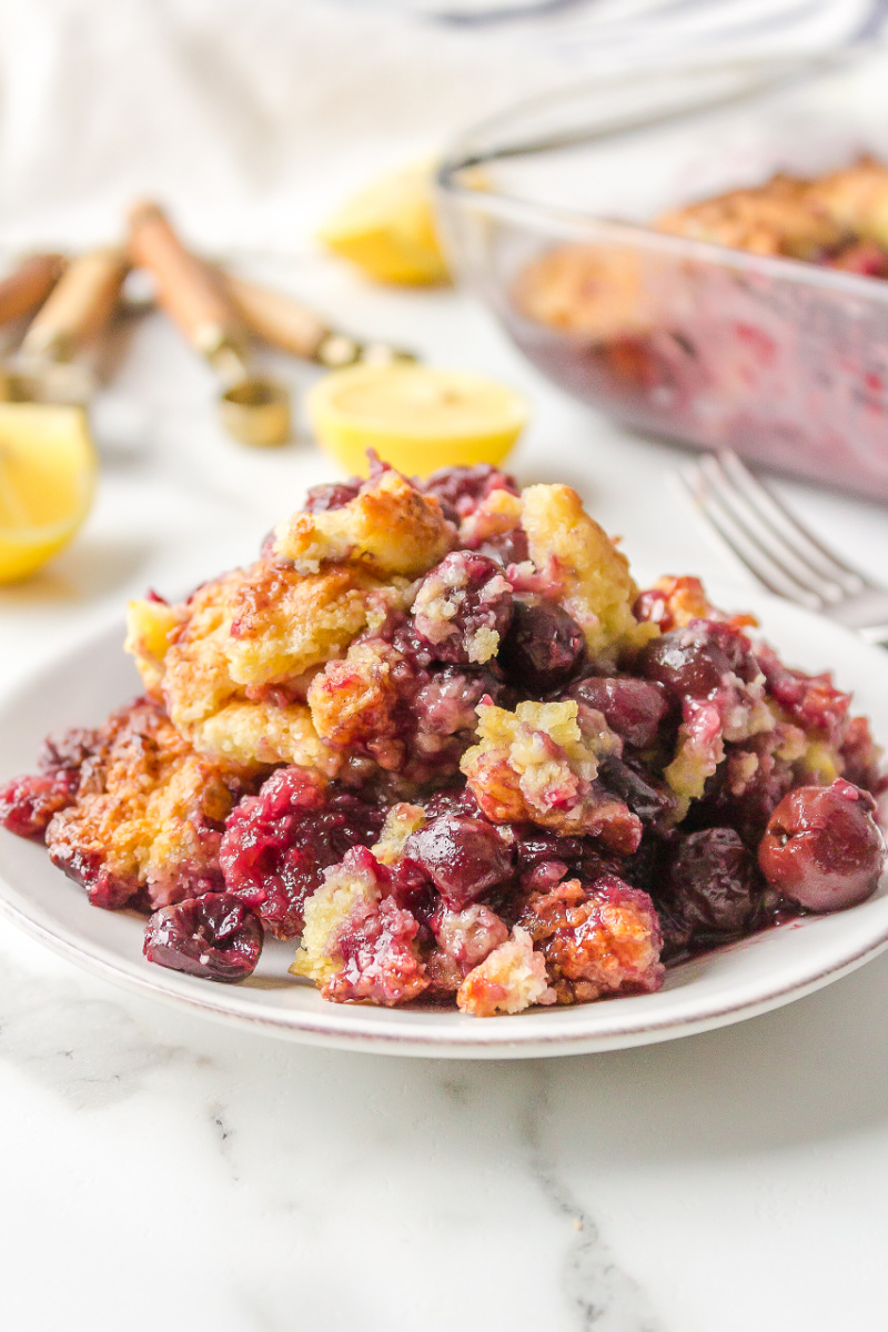 serving of cherry cobbler on a plate