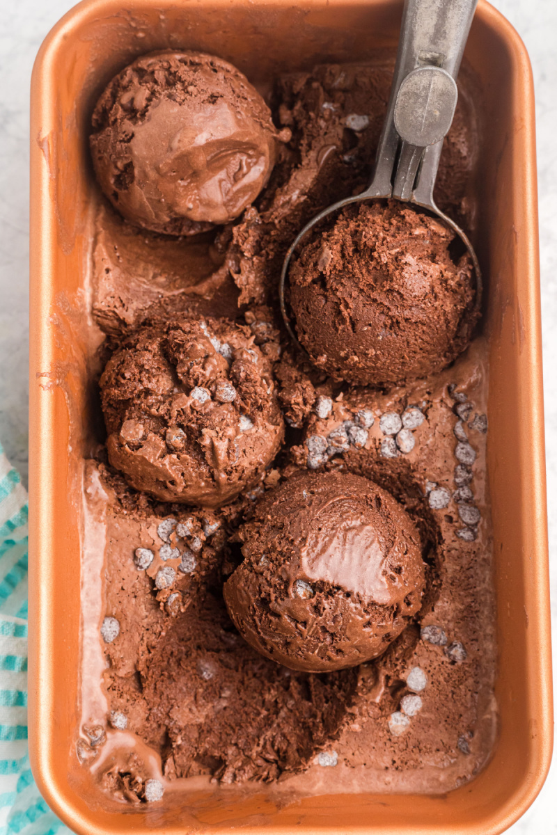 scoops of chocolate froyo in a dish