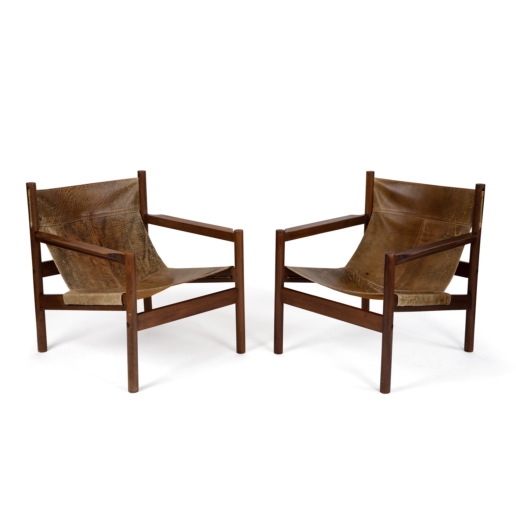 michel arnoult patinated leather sling chairs