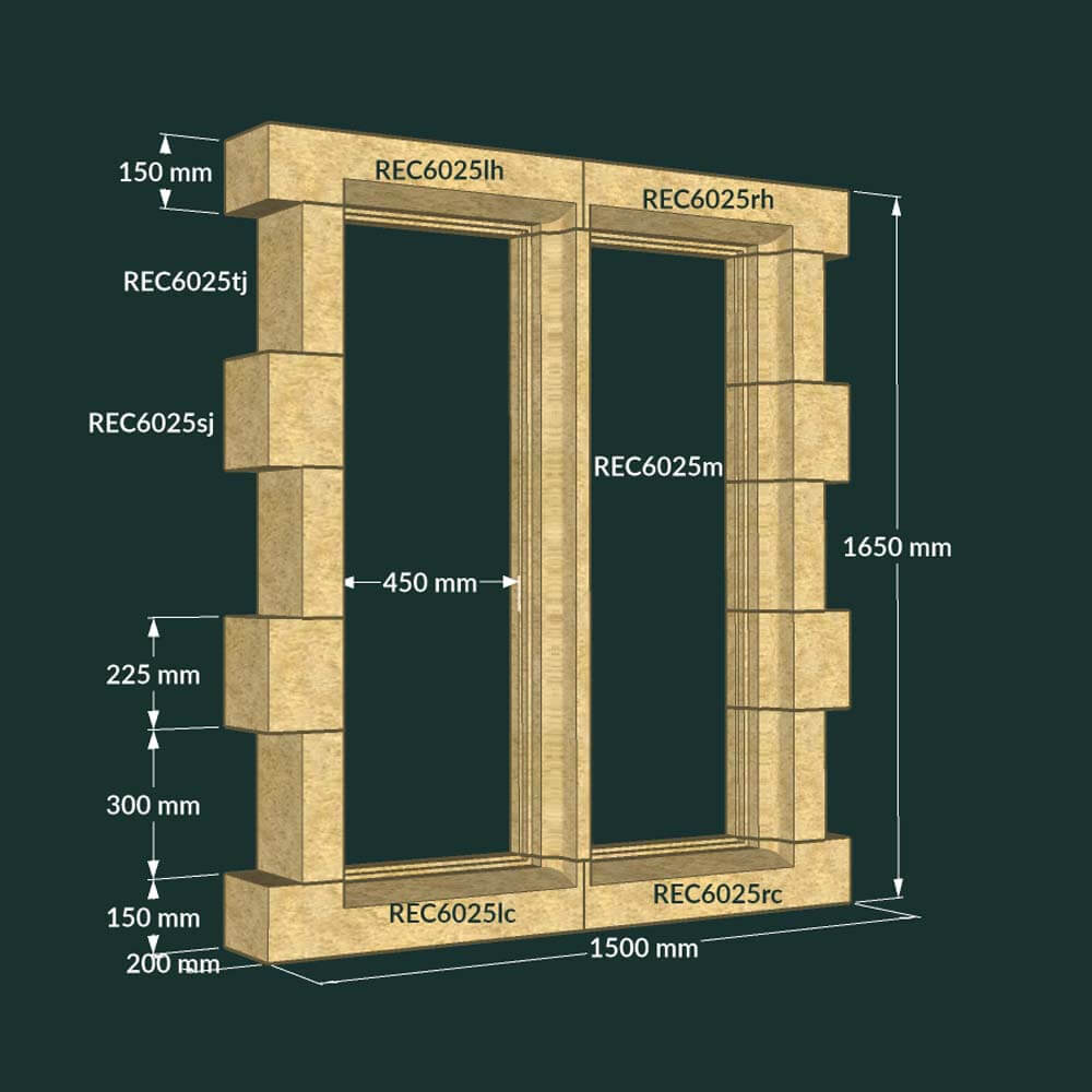 Double Light Quoined Mullion Window 450mm