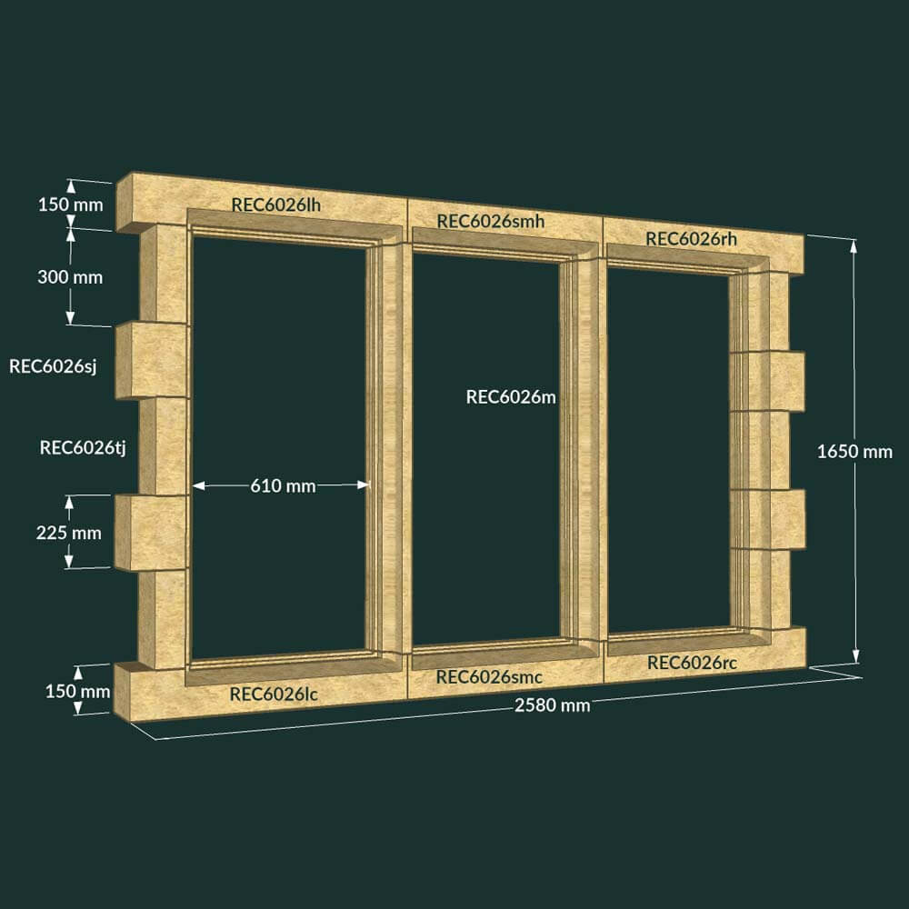 Triple Light Quoined Mullion Window