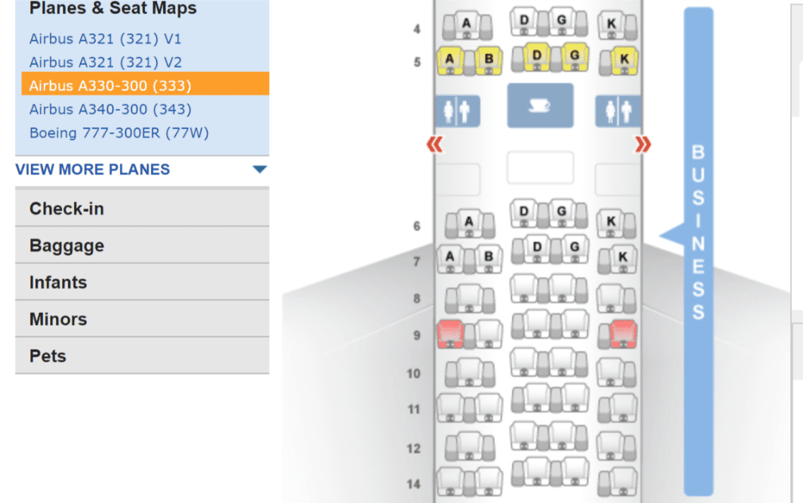 Swiss Business Class Airbus A330 Konfiguration