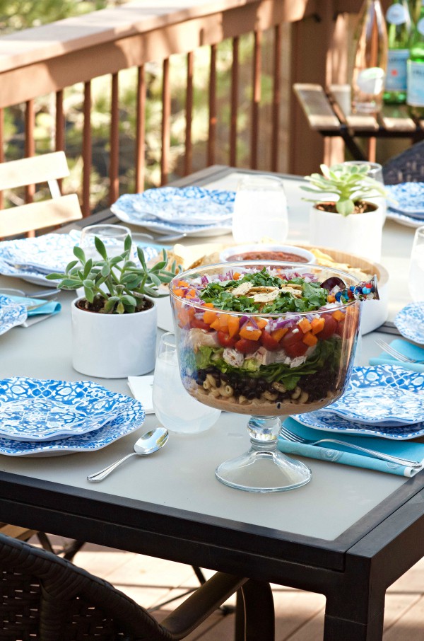 Barbecue Chicken Layered Pasta Salad