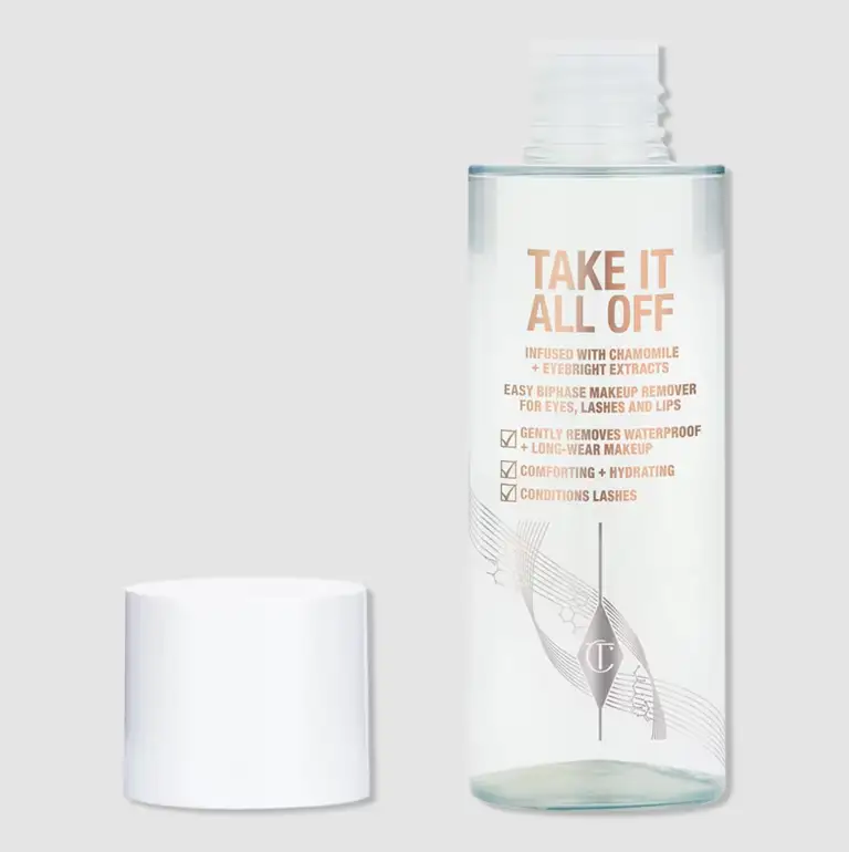 a bottle of take it all off makeup remover with a white cap