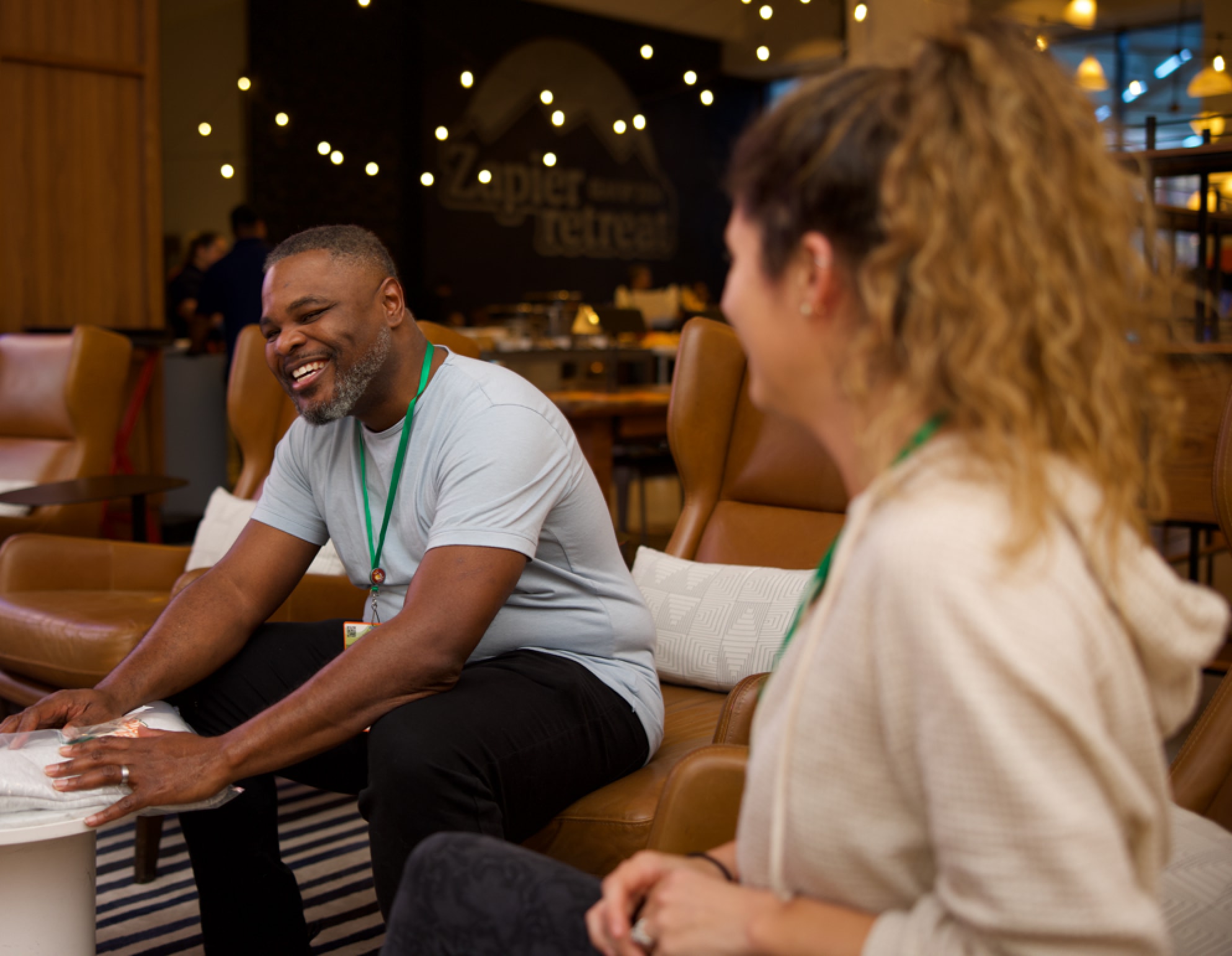 Two Zapier employees talking