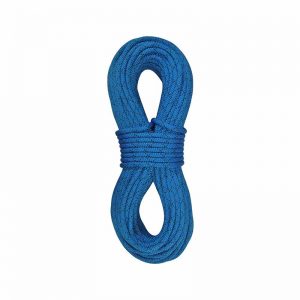 A blue rope on a white background.