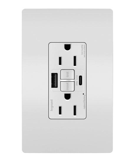 radiant Collection GFCI USB Type A/C Outlet in White