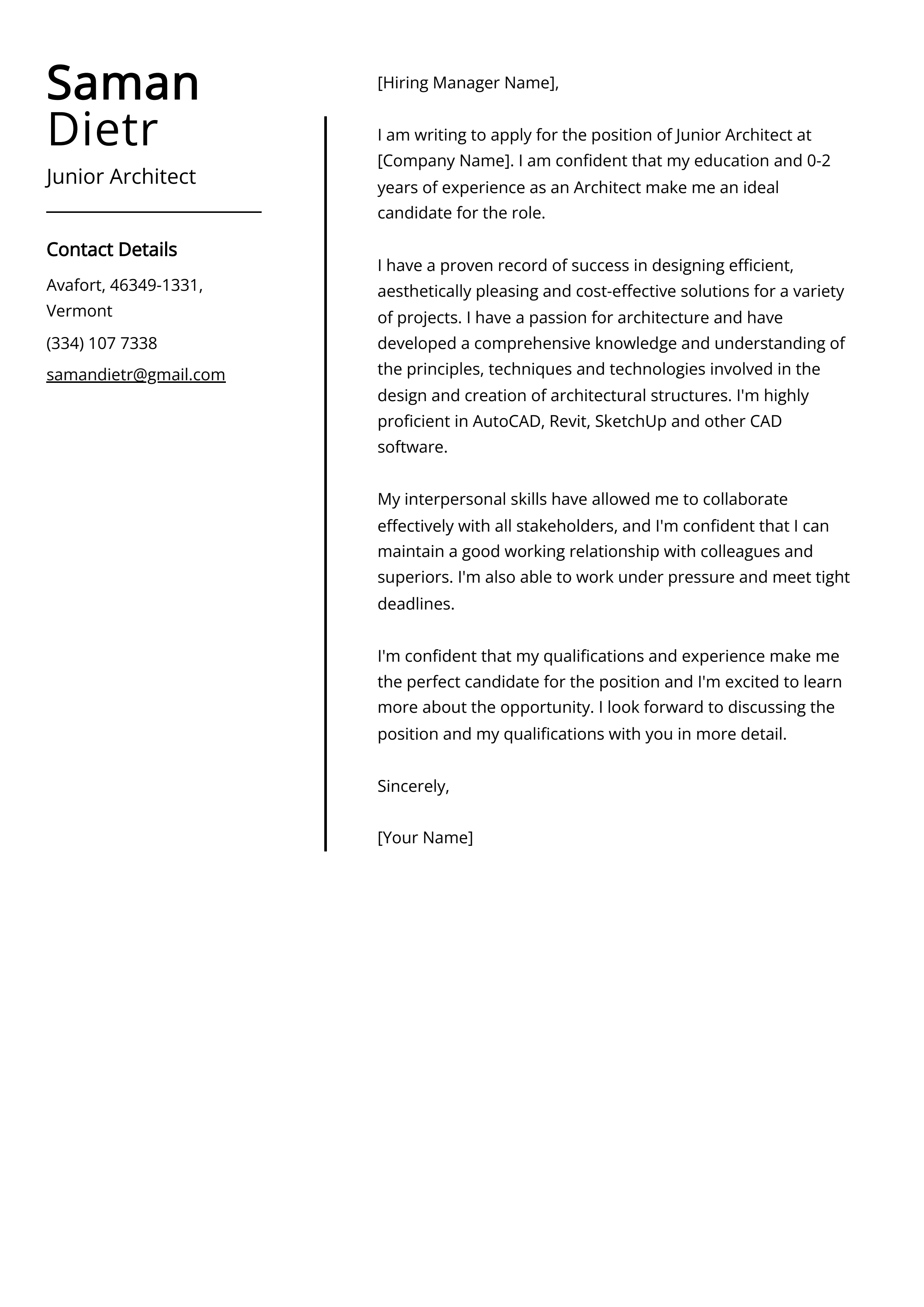 Junior Architect Cover Letter: Sample & Guide (Entry Level & Senior Jobs)