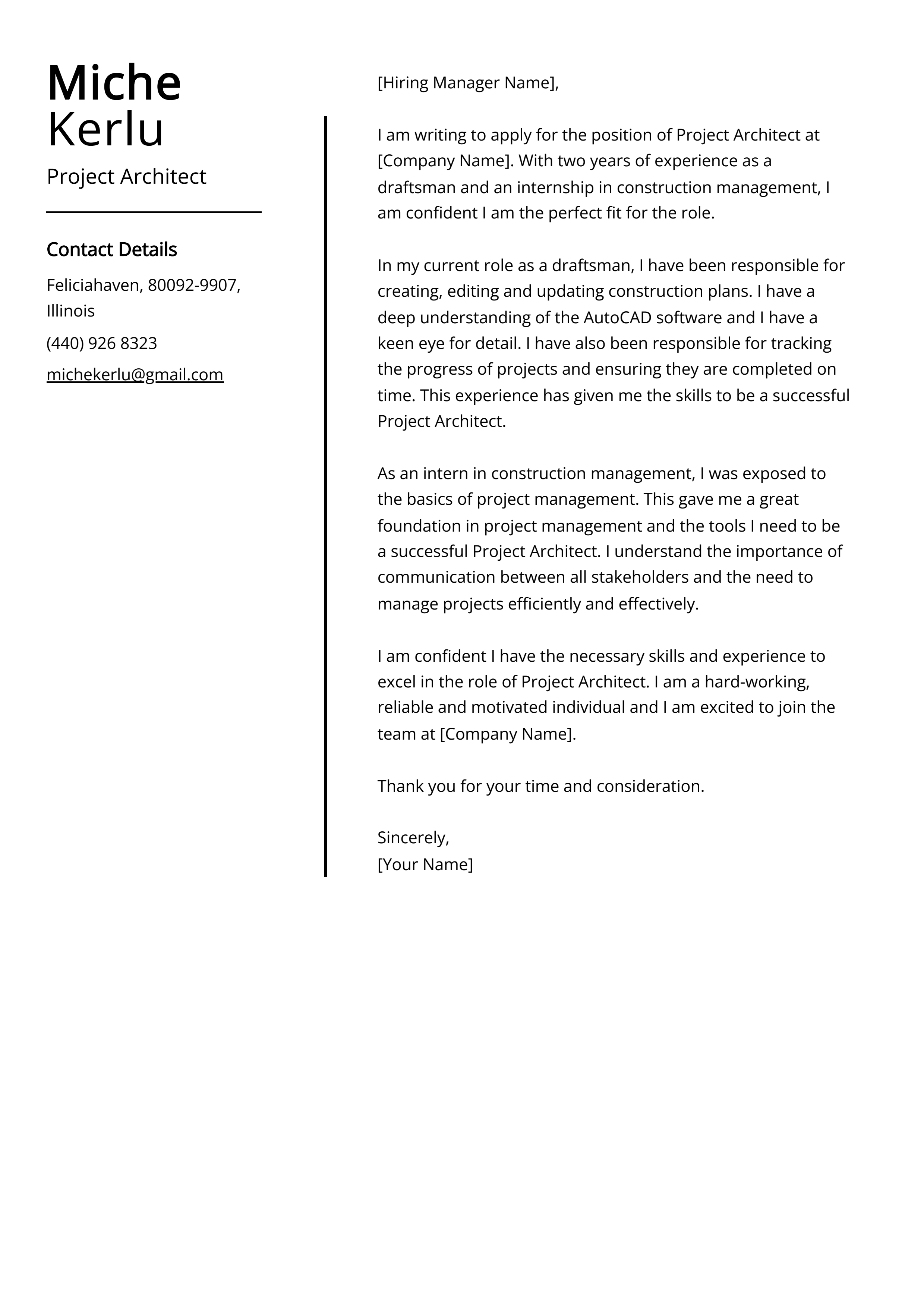 Project Architect Cover Letter Examples (Template & 20+ Tips)