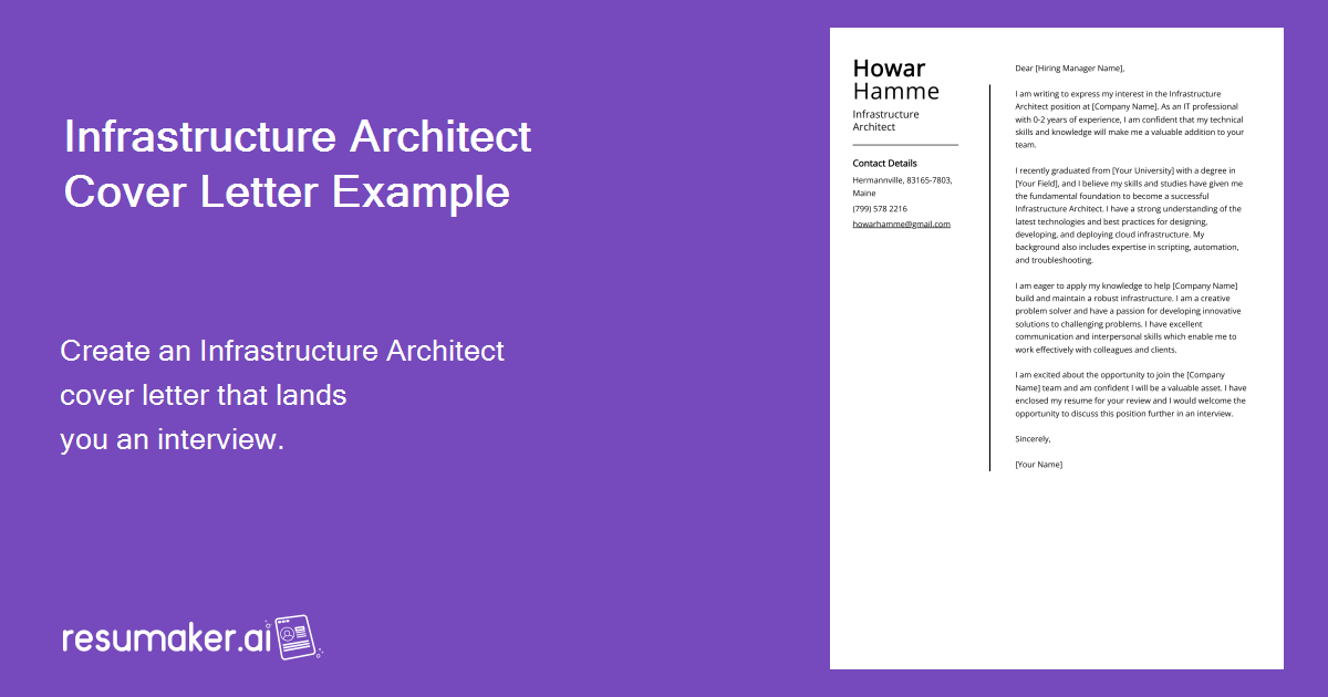 Infrastructure Architect Cover Letter: Sample & Guide (Entry Level ...