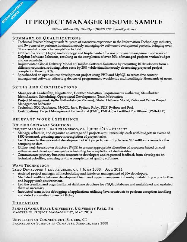 Project manager sample resume - gastagile