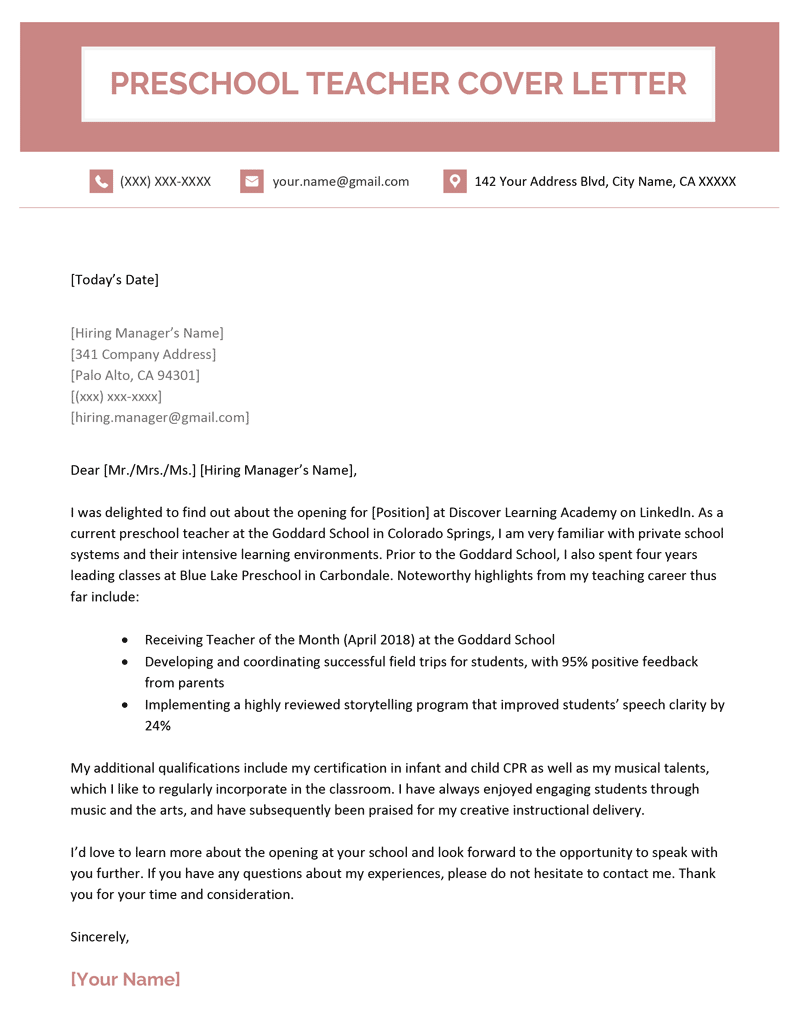 cover letter help teacher