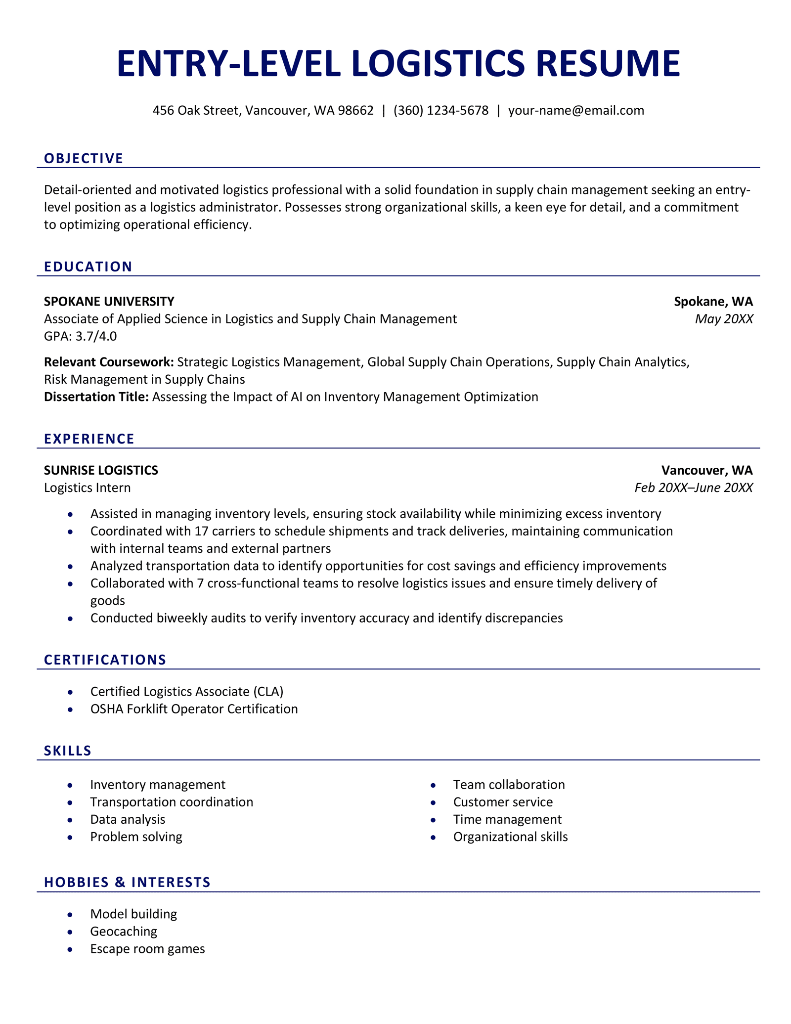 Logistics Resume Examples, Fill-in Template, and Walkthrough