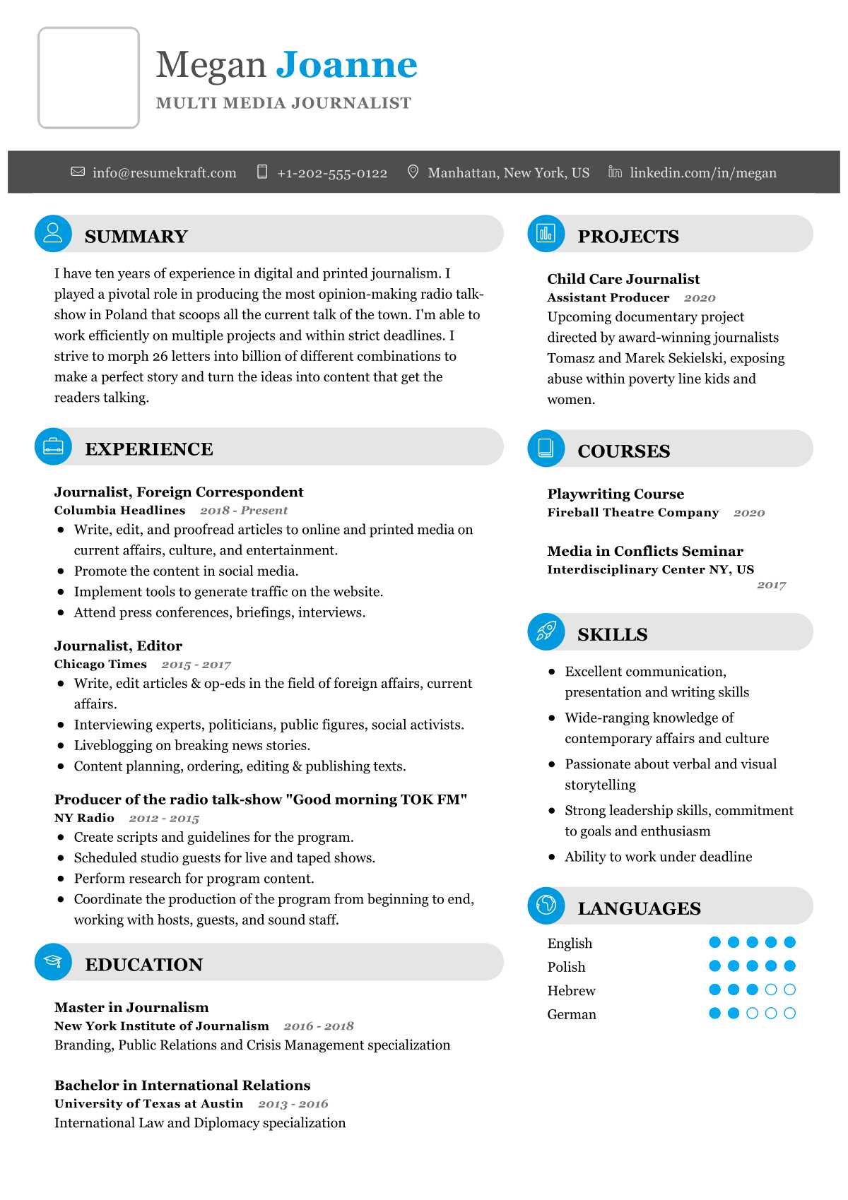 Journalist Resume Writing Guide 12 Resume Templates 2020