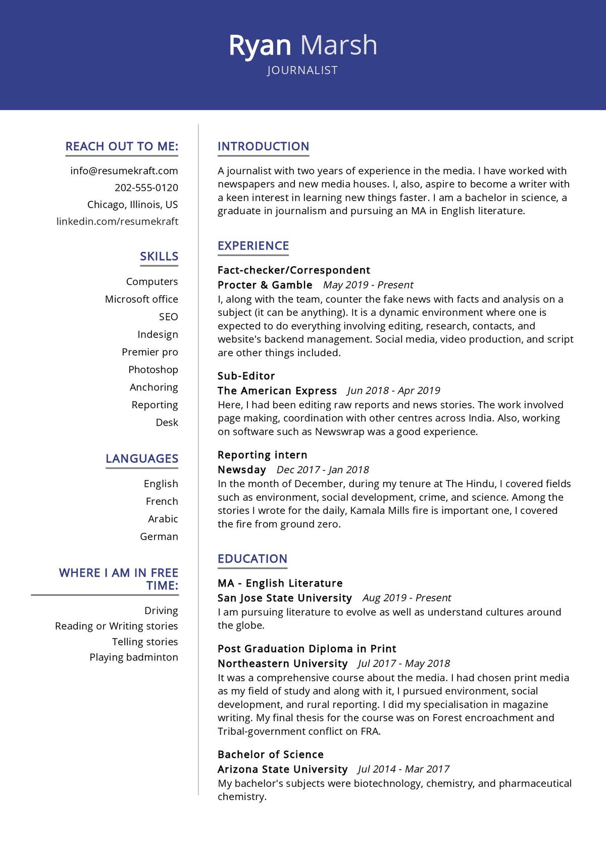 Journalist Resume Writing Guide 12 Resume Templates 2020