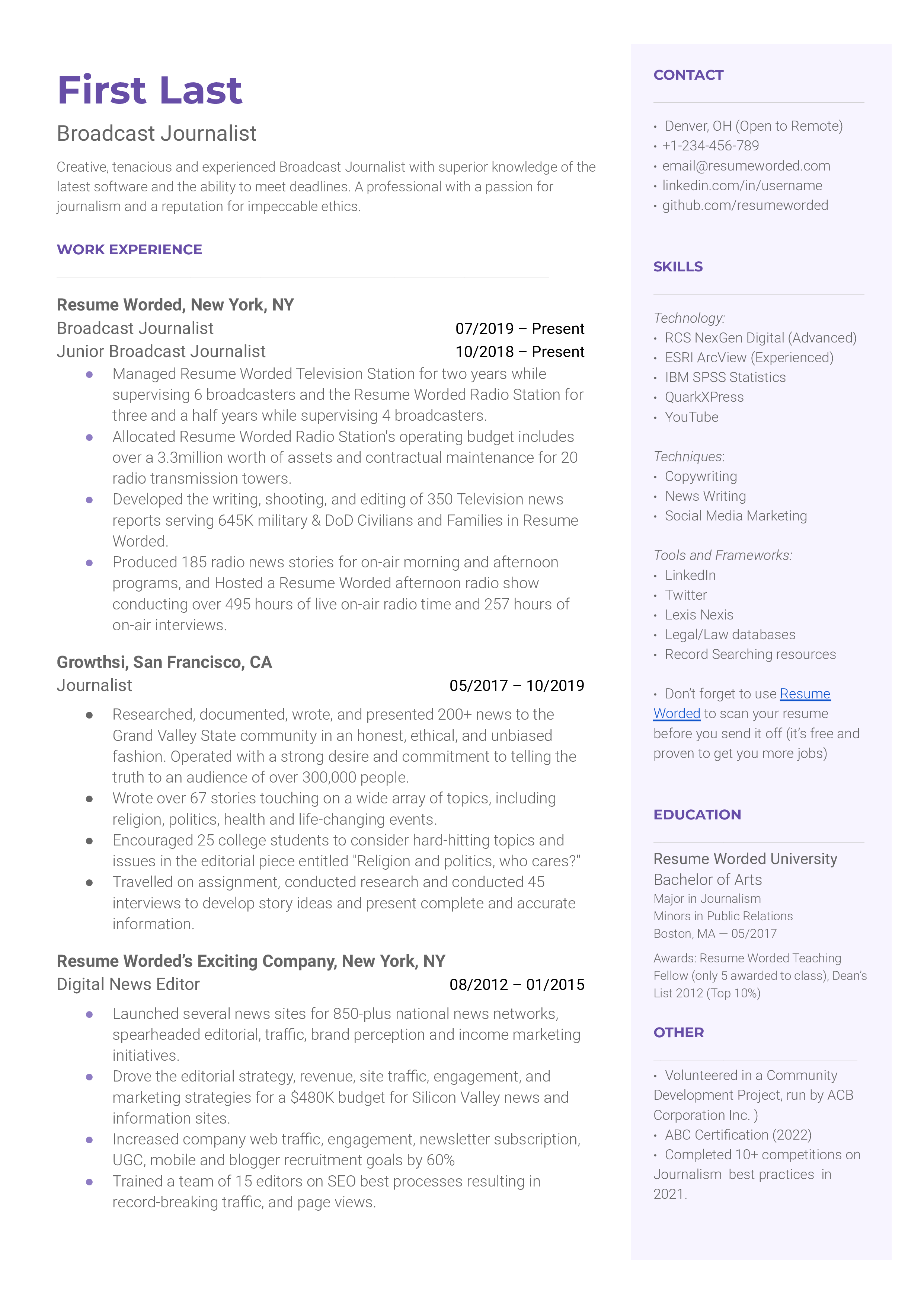 Journalist Resume Template