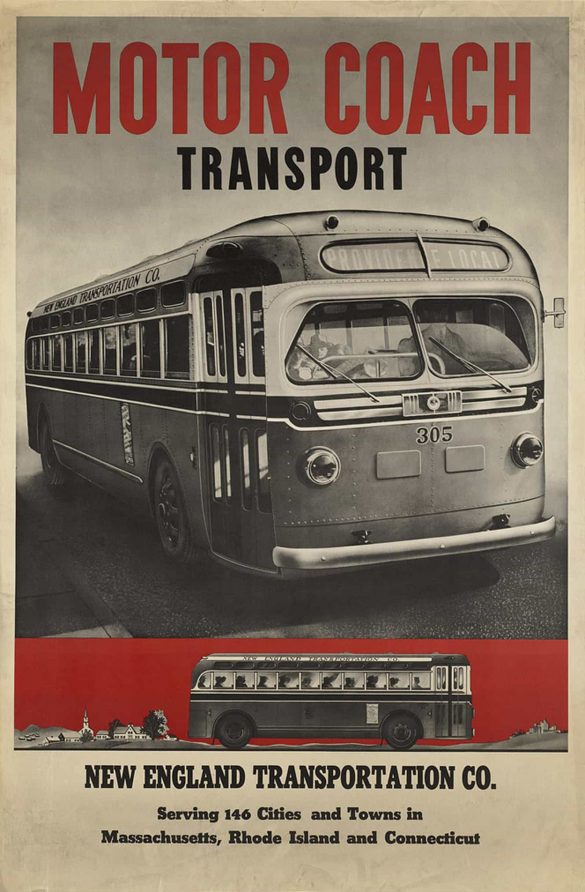 Vintage Bus Poster Motor Coach New England Transportation 1940