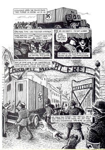 Auschwitz, pg. 157 from Maus, A Survivor's Tale, Volume One by Art Spiegelman published by Pantheon Books, New York 1992