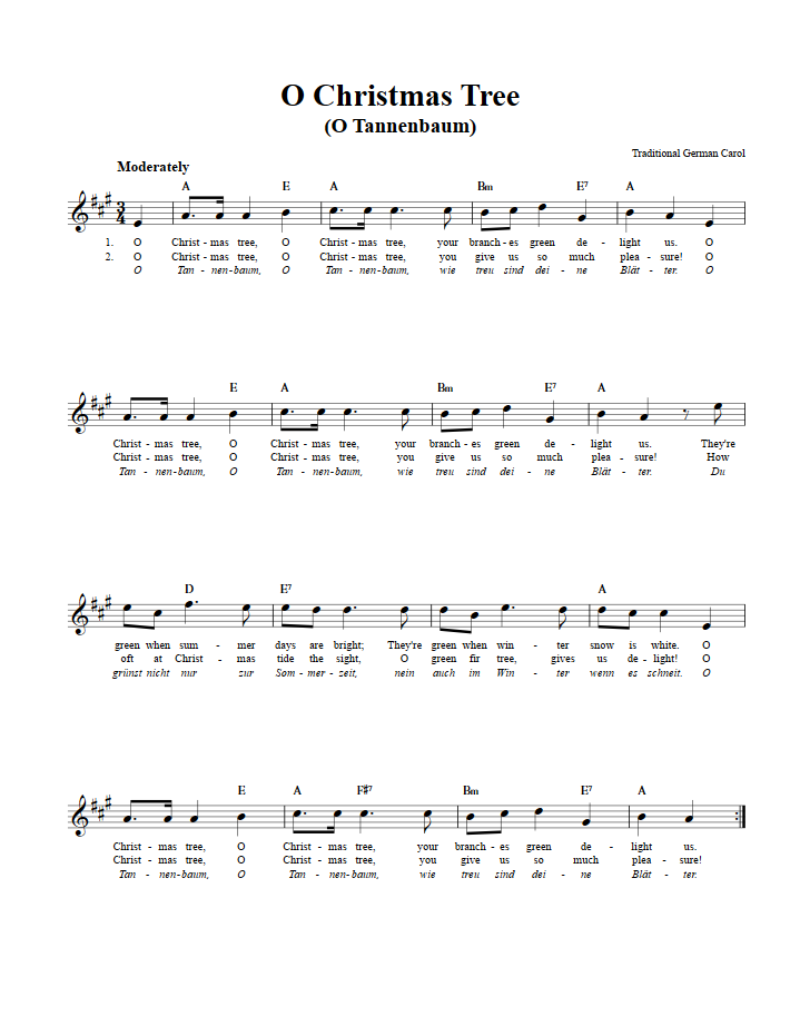 O Christmas Tree B-Flat Instrument Sheet Music (Lead Sheet) with Chords ...