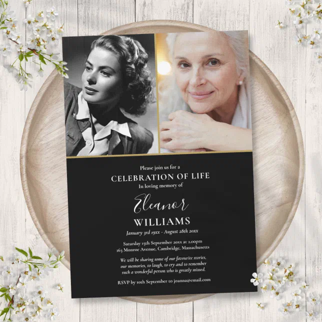 2 Photo Celebration of Life Funeral Invitation | Zazzle