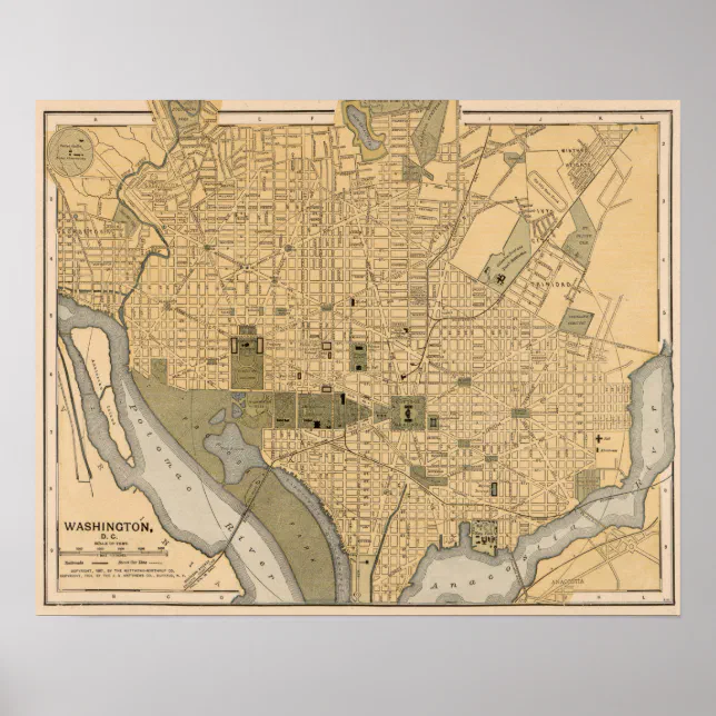 Antique Map of Washington DC Poster | Zazzle