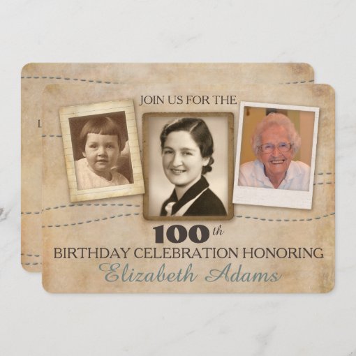 Antique Memories | Three Photo Birthday Invitation | Zazzle