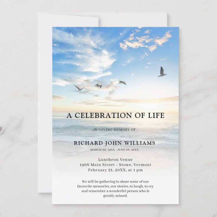 Beach Ocean Nature Celebration of Life Funeral Invitation | Zazzle