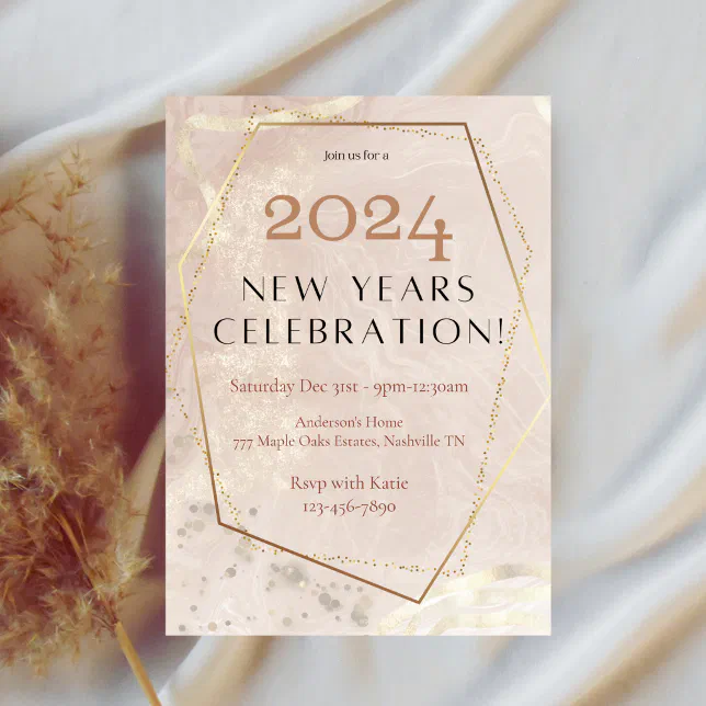 Elegant Rose Gold 2024 New Year Party Invitation | Zazzle