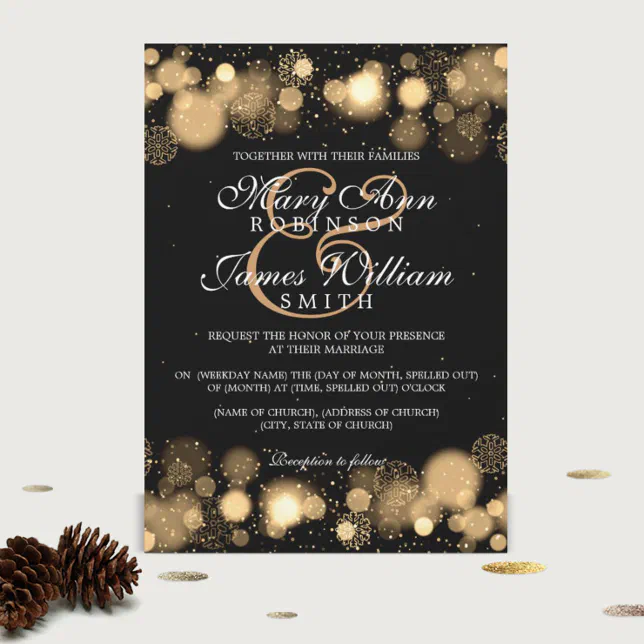 Elegant Winter Wedding Gold Lights Invitation | Zazzle