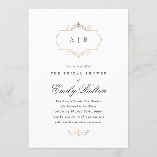 romantic classic traditional gold monogram wedding invitation | Zazzle