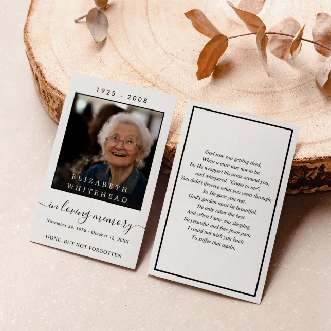 Simple Photo Sympathy Prayer Card | Zazzle