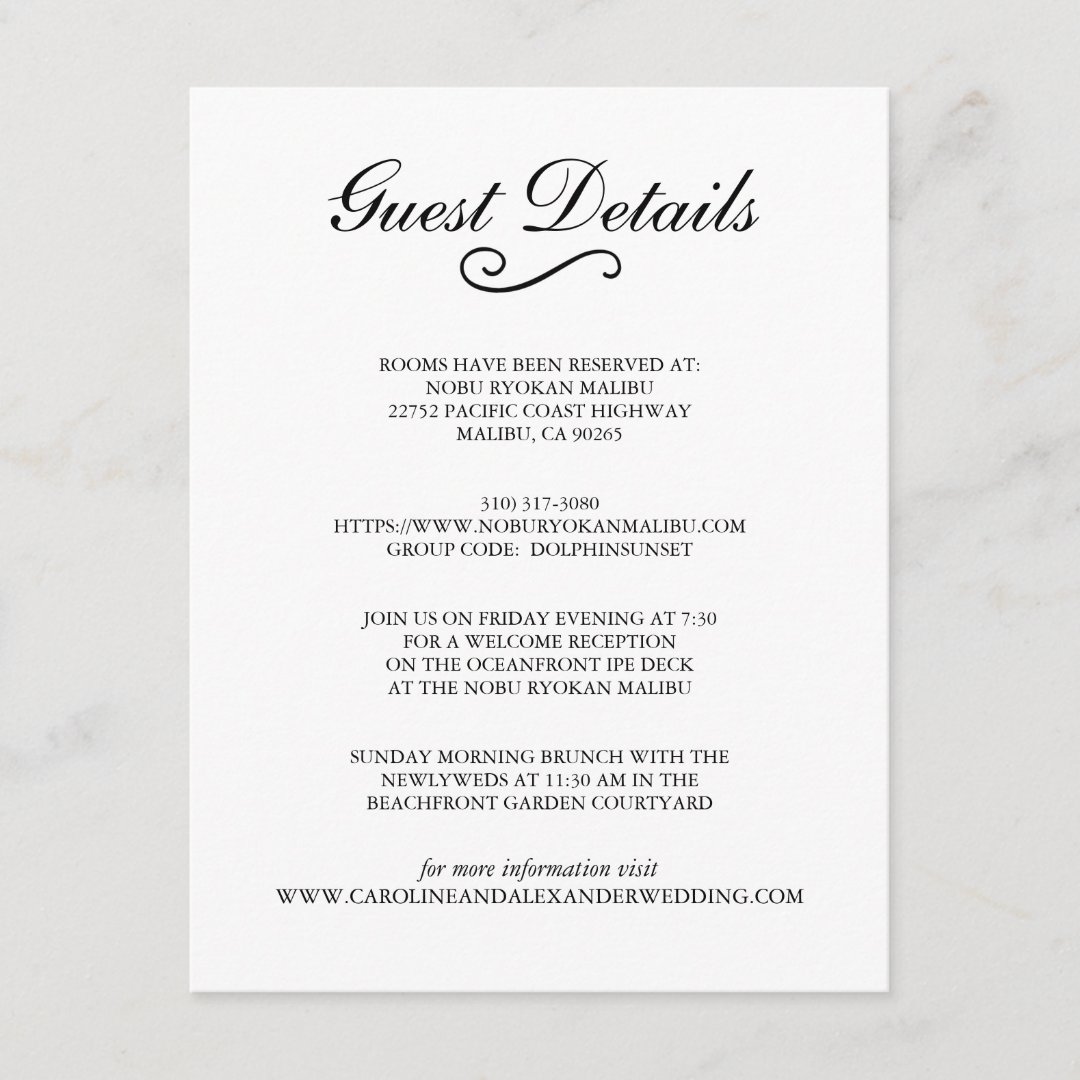 Timeless Classic Monogram | Formal Wedding Details Enclosure Card | Zazzle