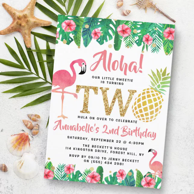 Tropical Summer Beach Luau Girls 2nd Birthday Invitation | Zazzle