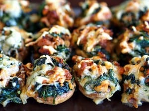 A picture of spinach stuffed mushrooms