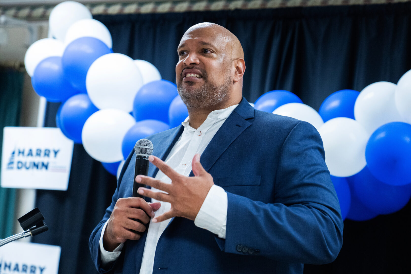 Former Capitol Police officer Harry Dunn speaks to supporters after conceding his loss in the Democratic primary in Maryland’s 3rd District in Ellicott City, Md., on Tuesday. 