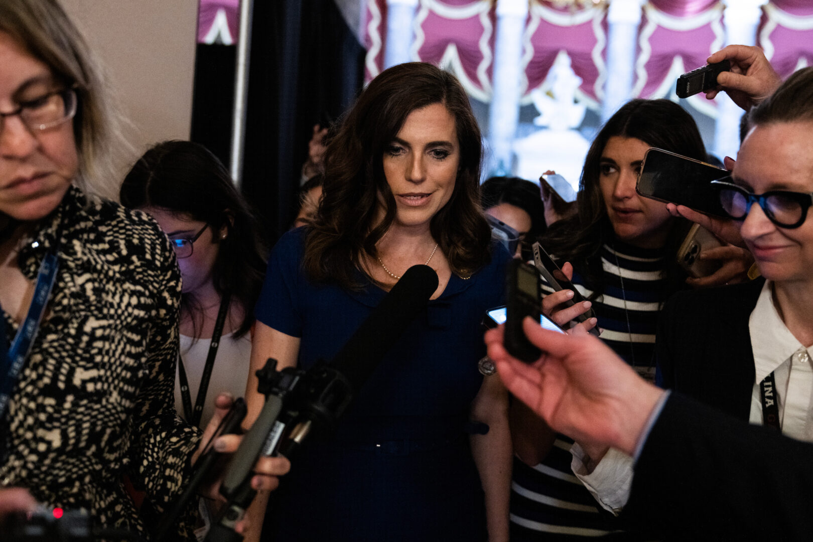 South Carolina Republican Rep. Nancy Mace speaks with reporters after a meeting on the debt limit plan with Speaker Kevin McCarthy on April 26, 2023.