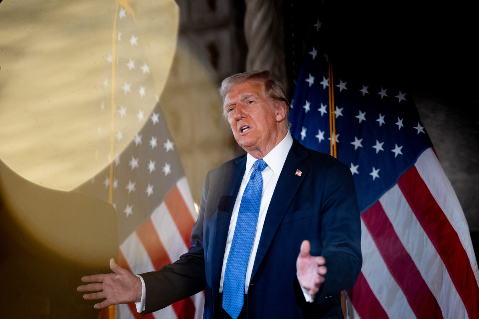 President-elect Donald Trump speaks at a news conference Monday at his Mar-a-Lago resort in Palm Beach, Florida.