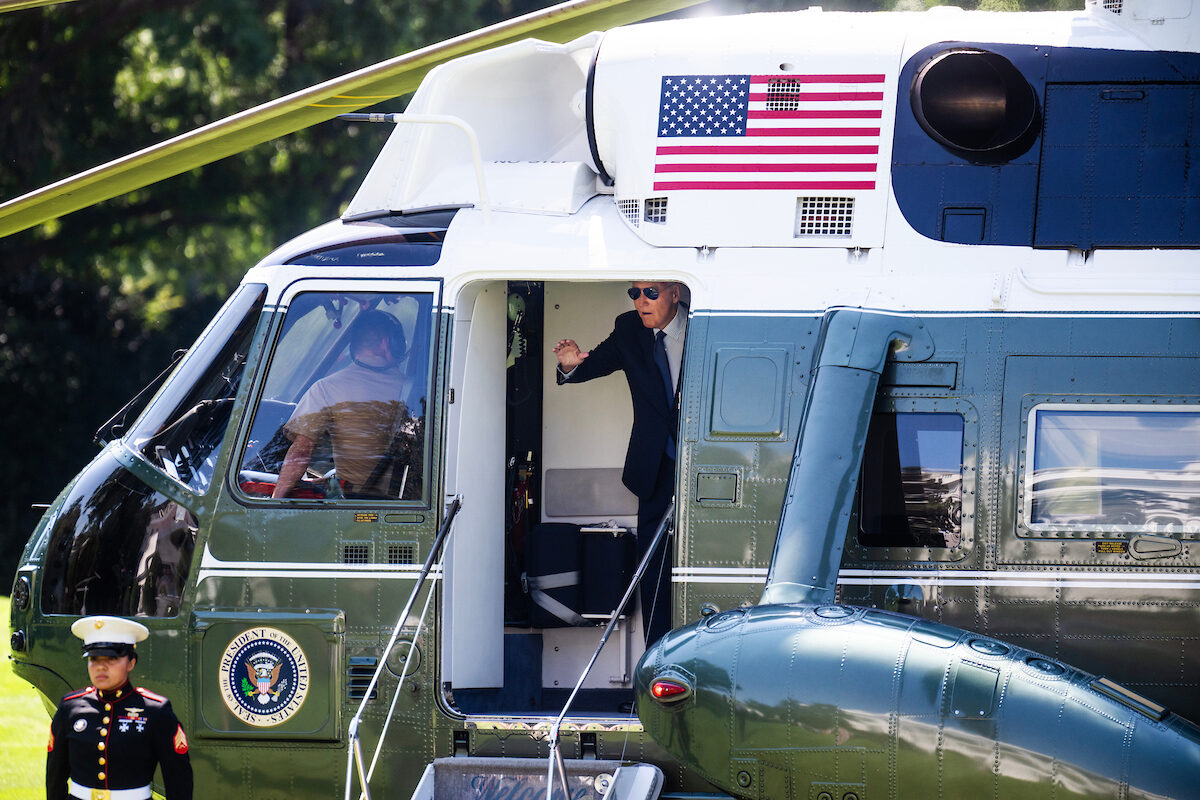 President Joe Biden boards Marine One on the South Lawn of the White House in September. (Tom Williams/CQ Roll Call)