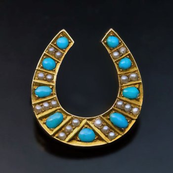 antique Victorian horseshoe shaped turquoise gold brooch pin