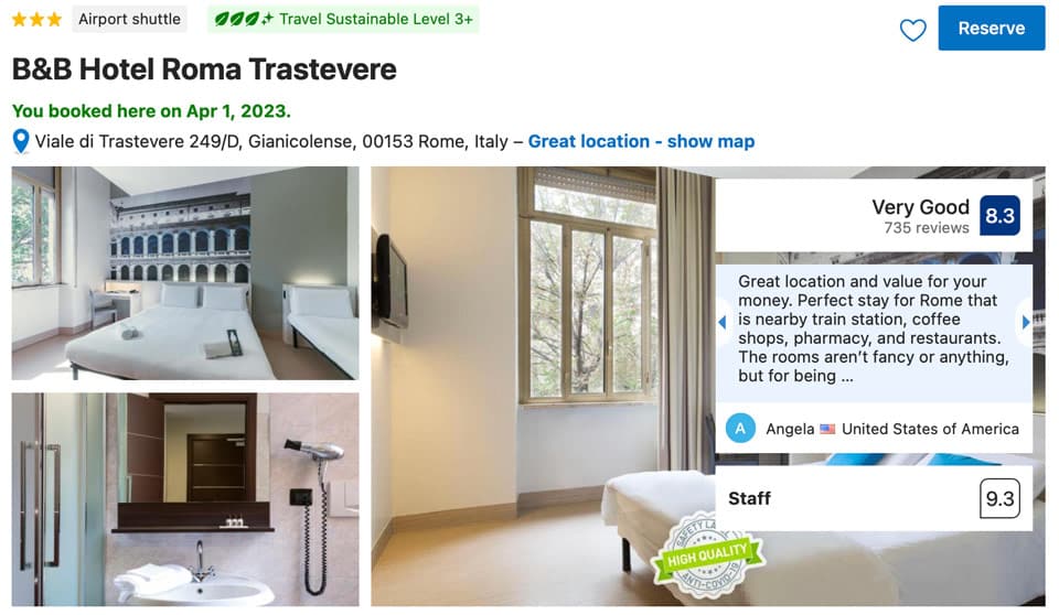 B&B Hotel Roma Trastevere 3 Star Hotel in Rome