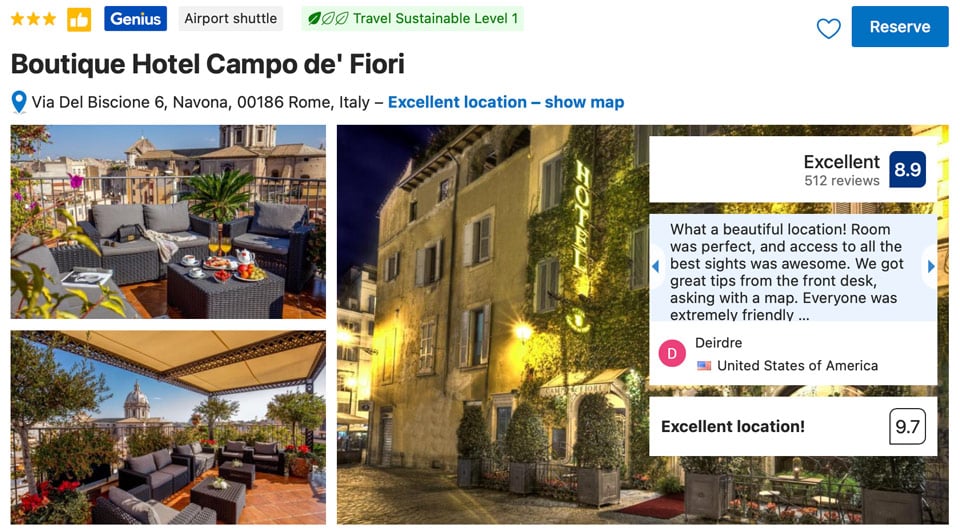 Boutique Hotel Campo de Fiori Rooftop 3 Star Hotel in Rome