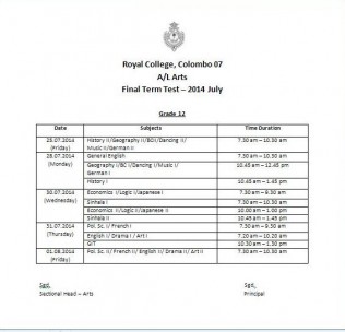 AL Arts time table grade 12