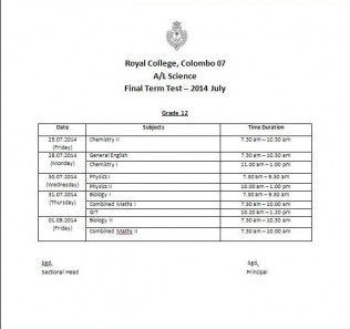 AL Science time tabe grade 12