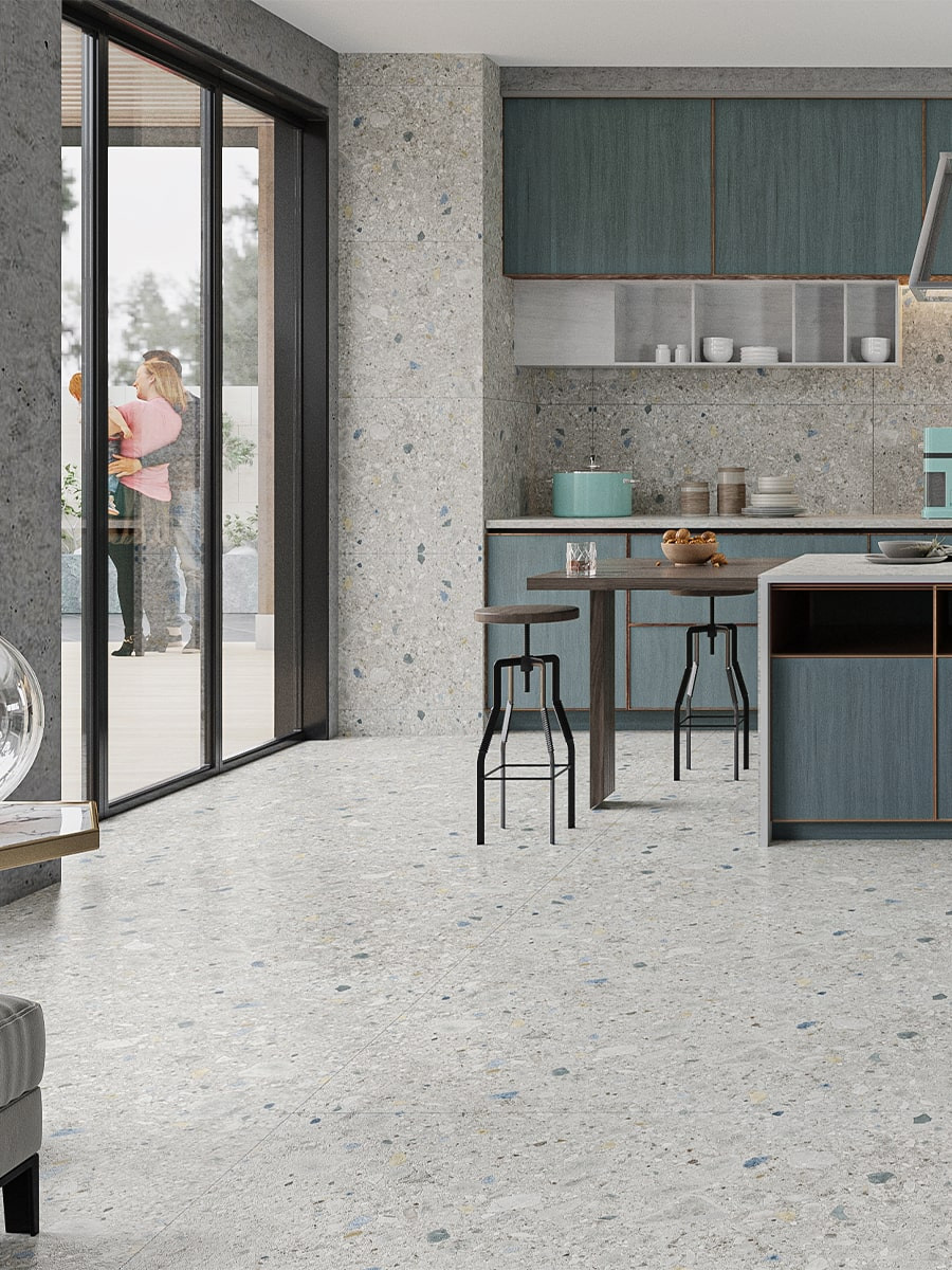 Terrazzo Blue Porcelain Tile - 1200x600mm