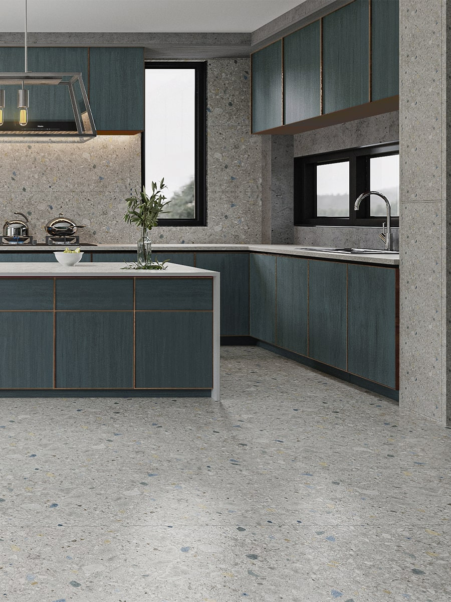 Terrazzo Blue Porcelain Tile - 1200x600mm