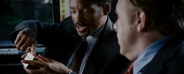 Will Smith in Pursuit of Happyness solving the Rubik's cube puzzle in the car