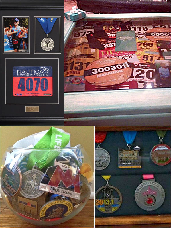 Glass race medal display