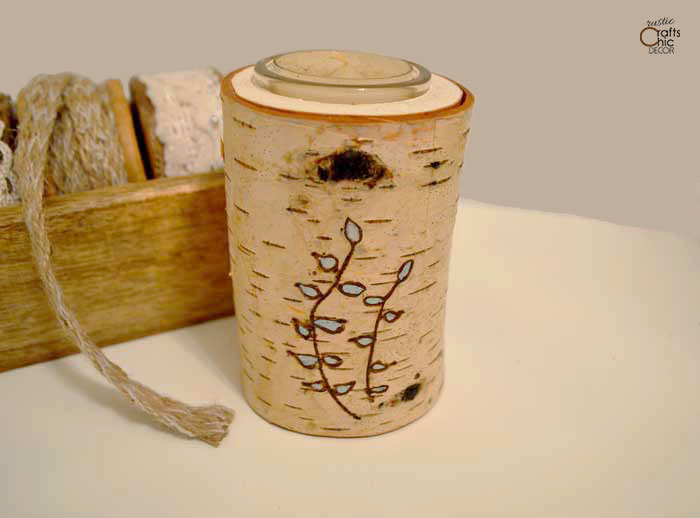 wood burned log candle holder